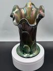 Fenton diamond & rib vase green and carnival, 6.5” high 4.5" wide, see video