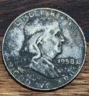 1958 D Franklin Silver Half Dollar Heavy Tarnish XF/AU Details Detecting Find