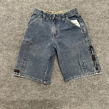 Wrangler Shorts Boys Size 10 Blue Denim Cargo Relaxed Fit Utility Pockets Cotton