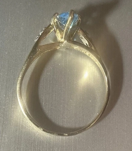 10KYG  Ladies Marquee Blue Topaz And Diamond Ring Size 8