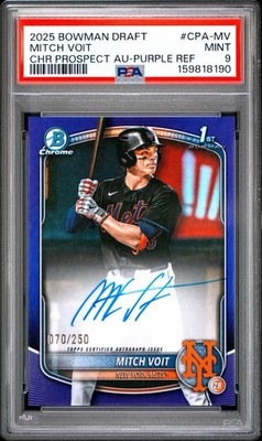 2025 Bowman Draft Mitch Voit 1st Auto Purple Refractor 70/250 PSA 9 Mets