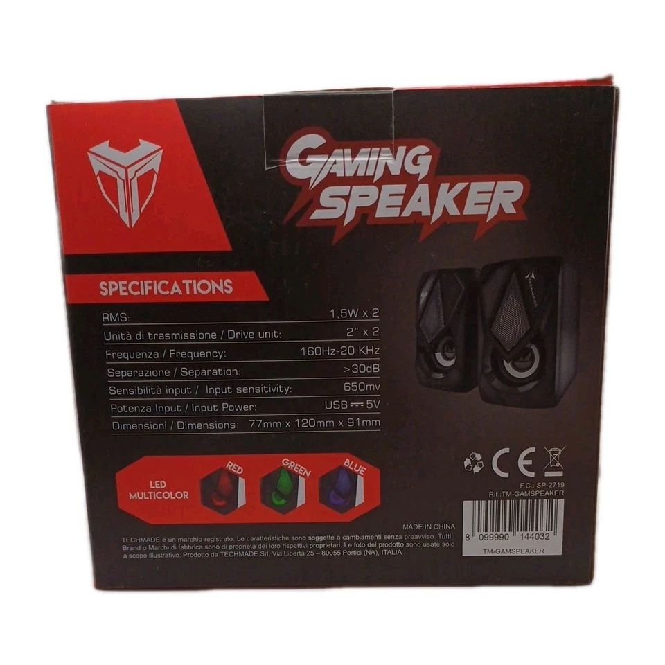 Techmade Gaming Speaker LIV.1Sistema Audio Stereo 2.0 con LED Usb USB + Jack - Immagine 3 di 4