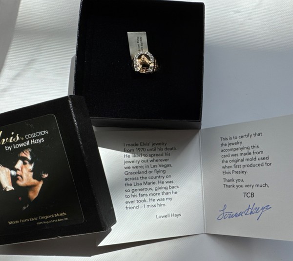 Alternate view of Lowell Hays Elvis Presley Gold Plated Crystal Horseshoe Ring Size