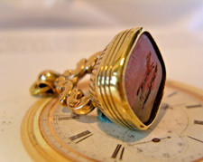 Victorian Pocket Watch Chain Large Fob Red Glass Fox To Base Antique 1890s Fob