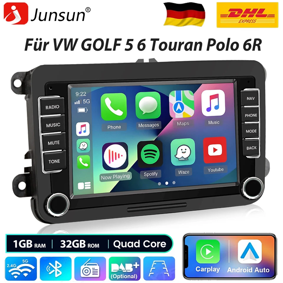 JUNSUN Für VW GOLF 5 6 Touran Polo 6R Android 13 Autoradio GPS Navi 1+32G DAB+ Carplay