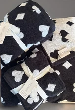 Rachel Zoe 8-Pc Black White Card Suits Poker Towel Set 2 Bath 2 Hand 4 Washcloth