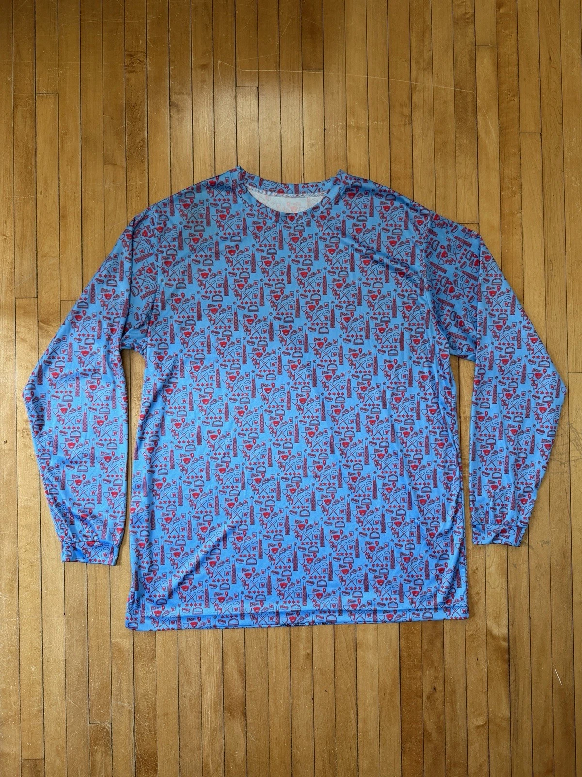 Chicago Cubs Performance Fishing AOP Shirt Blue Long Sleeve UV Athletic Sz. XL
