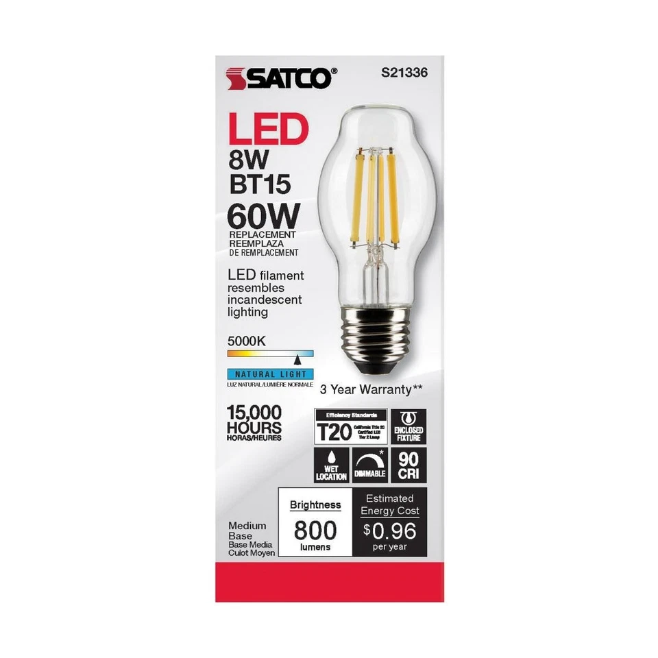 SATCO S21336 - 8 Watt BT15 LED Light Bulb - 5000K - 120 Volts (6 Pack) - Image 2 of 4