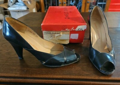 Vintage Charles Jourdan Black Leather Heels Pumps 7.5 AA 7 1  display picture 1