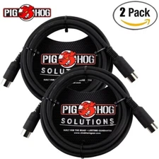 2-PACK Pig Hog PMID10 10FT 5-Pin Heavy Duty Midi Cable Black