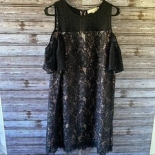 LOFT Women's Dress Size 8 Black Lace Lined Cold Shouldered Knee-Length Back Zip