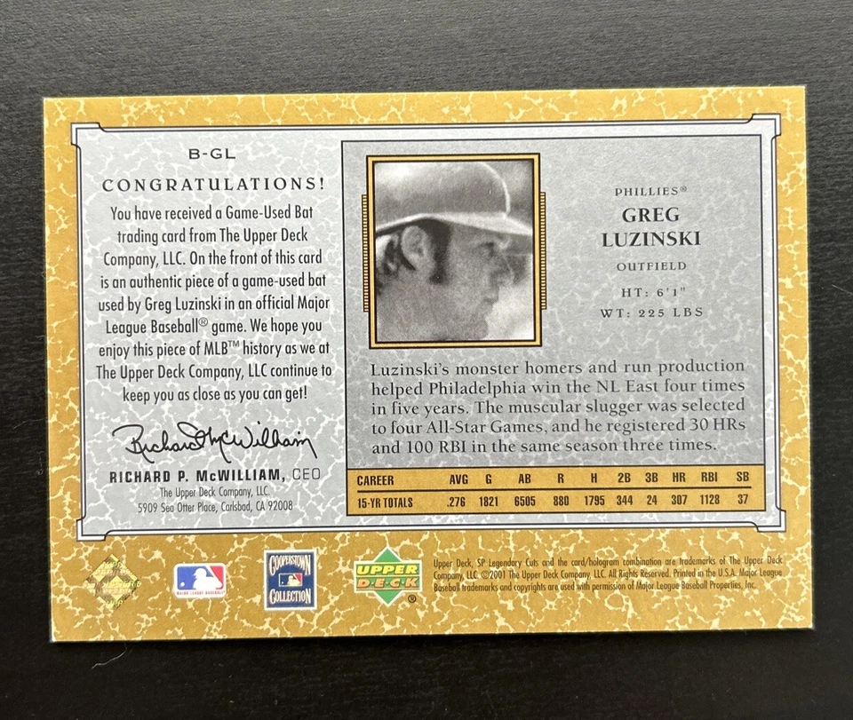 2001 SP Legendary Cuts Debut Game Bat #B-GL Greg Luzinski 🔥🔥 - Image 2 of 2