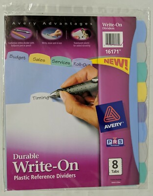 Avery Durable Write-On Plastic Dividers with Pockets 8-Tab Letter 1 Set 16171