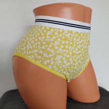 LANE BRYANT CACIQUE PLUS 18/20 COTTON HIGH LEG BRIEF PANTY YELLOW WHITE FLORAL