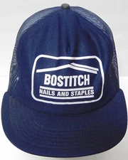 Old Vintage 1980s BOSTITCH NAILS AND STAPLES SNAPBACK Trucker Hat MADE IN USA