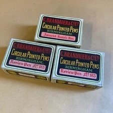 3x EMPTY VINTAGE C. BRANDAUER & CO LTD PEN ADVERTISING NIB BOXES MADE IN ENGLAND