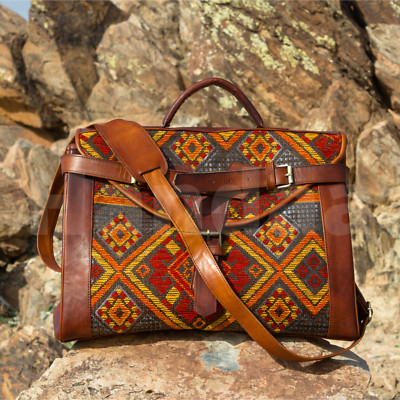 Victorian Carpet Mary Poppins Vintage Leather weekender kilim travel bag