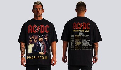 ACDC PWR WORLD TOUR 2025 FRONT AND BACK PRINT BLACK T SHIRTS
