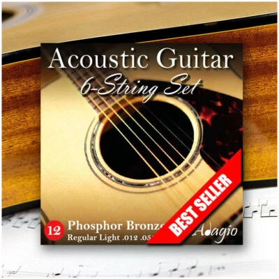 3x Acoustic Guitar Strings Medium Bronze PACKS Gauge 12-53 + FREE CHART Adagio