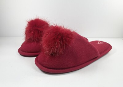 Victoria's Secret Knit Faux Fur Pom-pom Red Pretty Slippers Size Medium Twee