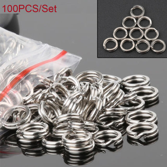 100Pcs Fishing Solid Stainless Steel Snap Split Ring Lure Tackle Connector