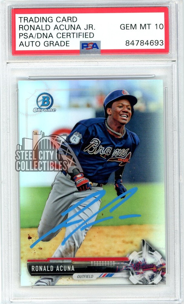 Ronald Acuna Jr 2017 Bowman Chrome Refractor Auto #BDC39 PSA/DNA 10 (Light Blue)