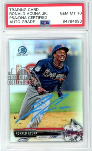 Ronald Acuna Jr 2017 Bowman Chrome Refractor Auto #BDC39 PSA/DNA 10 (Light Blue)