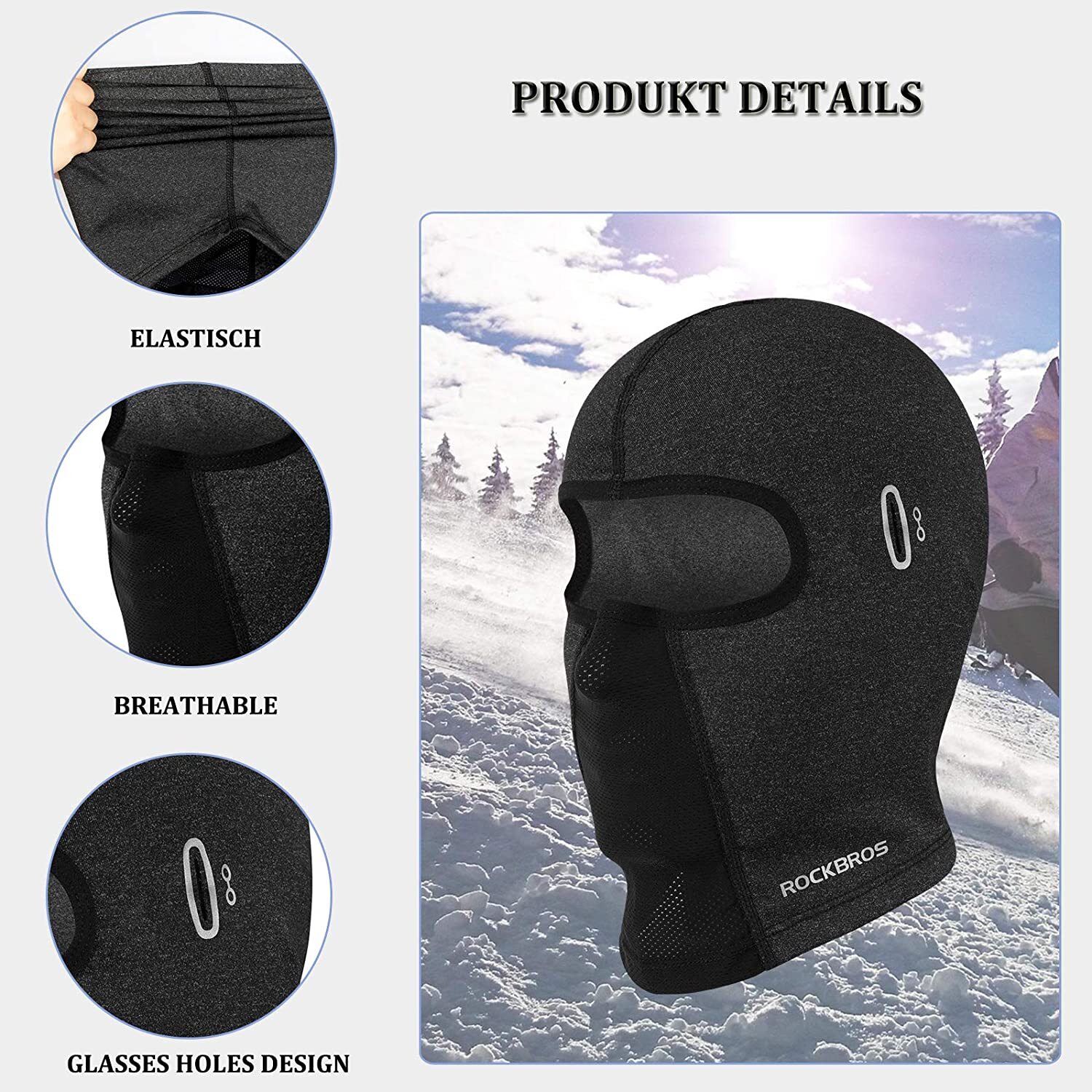 ROCKBROS Maschera Viso Cappuccio Tempesta Cappello Invernale Balaclava Moto Sci Bici foto 2