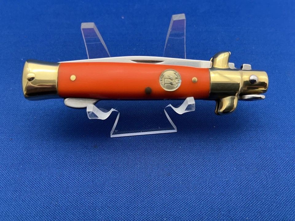 Cuchillo de Bolsillo Naranja Hoja de Bloqueo Plegable Manual Premium Kissing Crane Stiletto Certificado de Autenticidad Foto 3 de 4