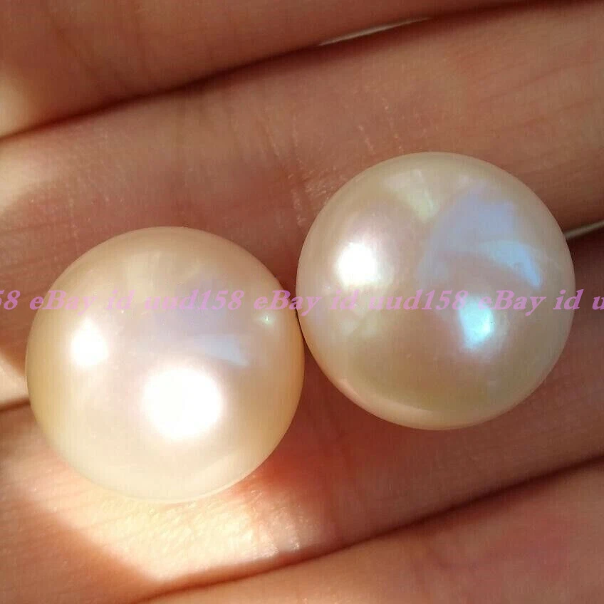 Huge 13-14mm Real Natural South Sea White Pearl Stud Earrings 14k - Image 2 of 4