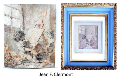 French Crayon Drawing JEAN F CLERMONT 'The Painter' 9'' x 7''