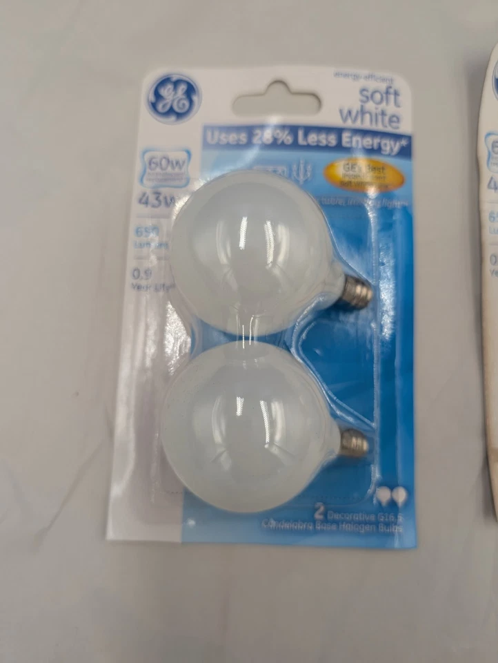 4 GE Soft White G16.5 Light Bulbs Decorative Candelabra Base 43w 60w Replacement - Image 2 of 3