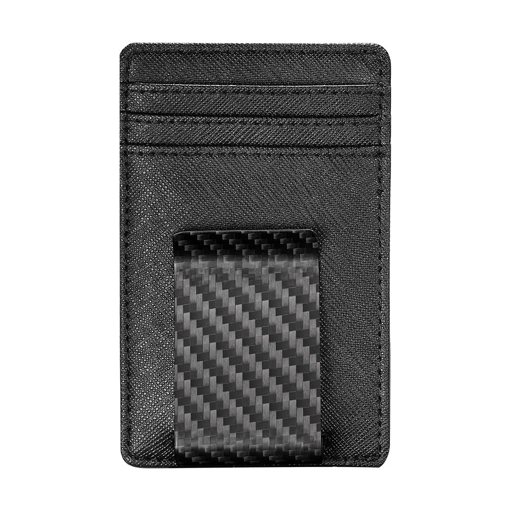 Slim Leather RFID-Blocking Money Clip Card Holder for Men Minimalist Wallet