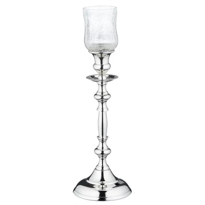 Kerzenständer mit Glasaufsatz Kerzenleuchter 1 flammig Stumpenkerze Silber 40cm - Bild 1 von 4