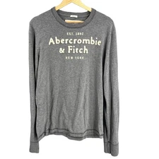 Abercrombie & Fitch Muscle Long Sleeve Tee Grey Crewneck Graphic Size L
