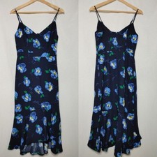 Banana Republic Sleeveless V-neck Midi Dress Ruffle Hem Blue Floral 2