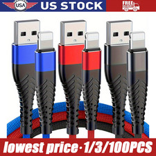 Braided Fast Charger Cable Heavy Duty USB lot Cord For iPhone 14 13 12 11 X XR 8