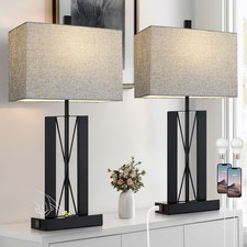 25" Table Lamps Set of 2, Modern Table Lamp for Living Room with 2 USB Chargi...