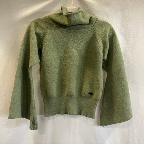 Fila Girls Sweater Size Small Green Flared Sleeves Virgin Wool Mix Cowl Neck