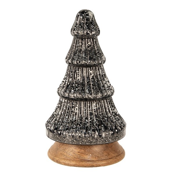 Clayre&Eef Weihnachtsdeko Tannenbaum Glas/Holz Schwarz/Silberfarbig Ø 13X24 Cm-image