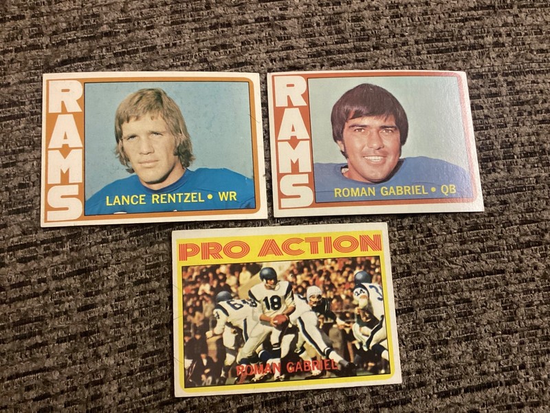 (3) 1972 Topps LOS ANGELES RAMS - Roman Gabriel & Lance Rentzel