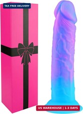 10 Inch Soft Liquid Silicone Long Anal Dildo with Suction Cup, Purple Blue Huge