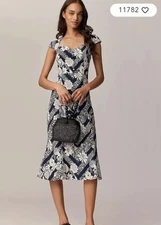 NWT Anthropologie The Cecily Fit & Flare Sweetheart Navy Floral Dress Maeve M!!