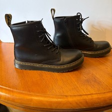 Dr. Martens Zavala J Black Leather Lace Up Side Zip Combat Boots Kids Size 4 5