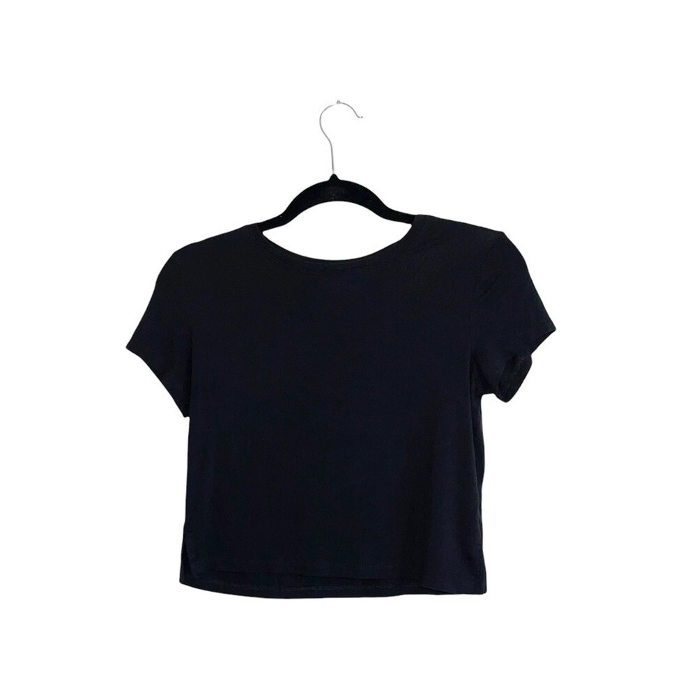American Eagle Solid Black Crew Neck Short Sleeve… - image 1