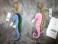 TORY BURCH SEAHORSE ORIGAMI LEATHER KEY FOB CHARM-PINK ONLY - 148