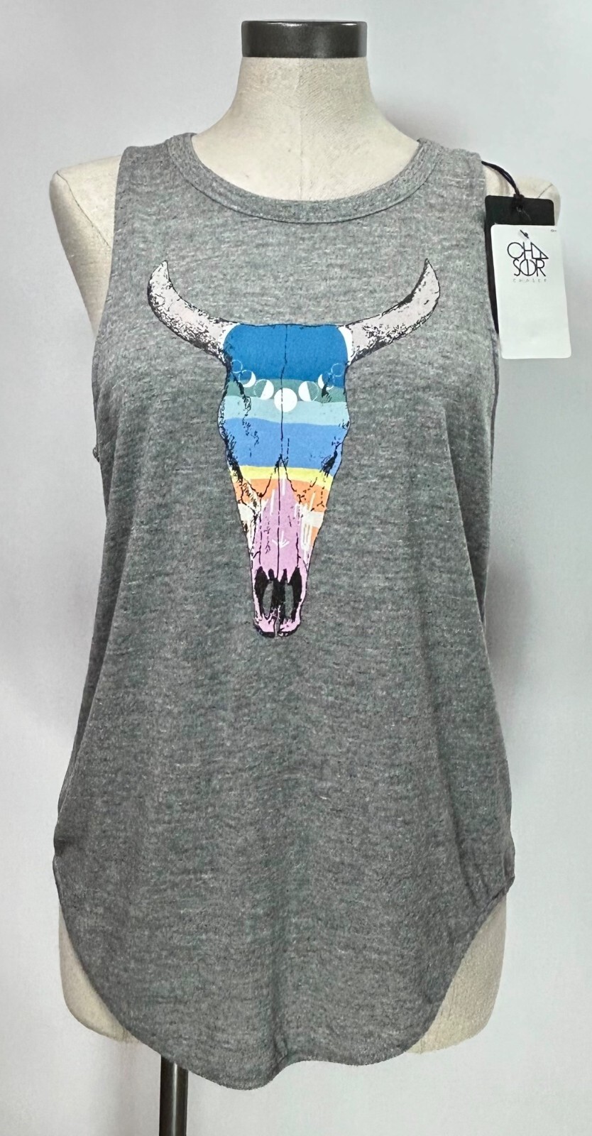CHASER Bull Skull Tank Top Sz L Multicolor Graphic Print Sleeveless Cotton Blend