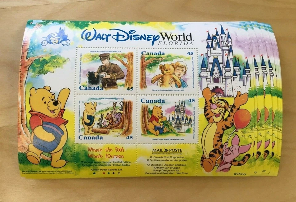 LOTE ESPECIAL Canadá Disney - Winnie The Pooh - 10 Hojas de 4 - 1995 MNH Foto 2 de 2