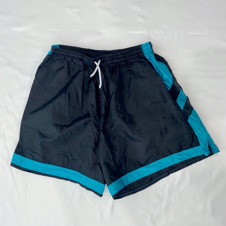 Pantalones Cortos de Fútbol High Five Años 90 Raros Satén Sedoso Nylon Negro Verde Azulado Foto 4 de 4