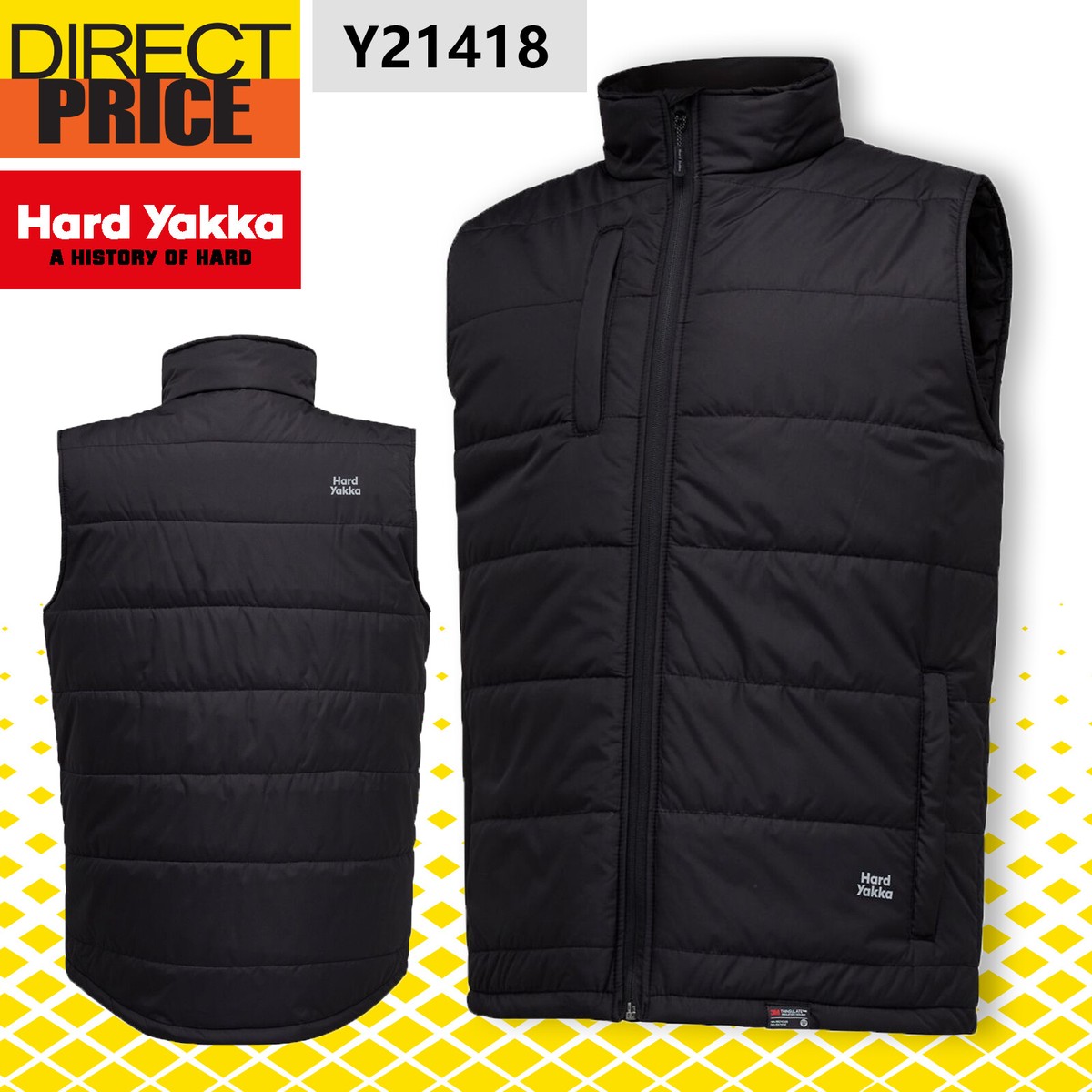 Hard Yakka Vest Black Mens Winter Warm zip Puffer with Pocket NEW